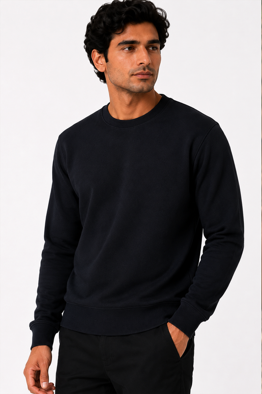 Special Black French Terry Full Sleeve Round Neck Tee