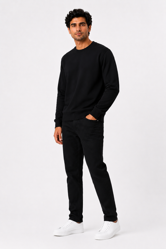 Special Black French Terry Full Sleeve Round Neck Tee