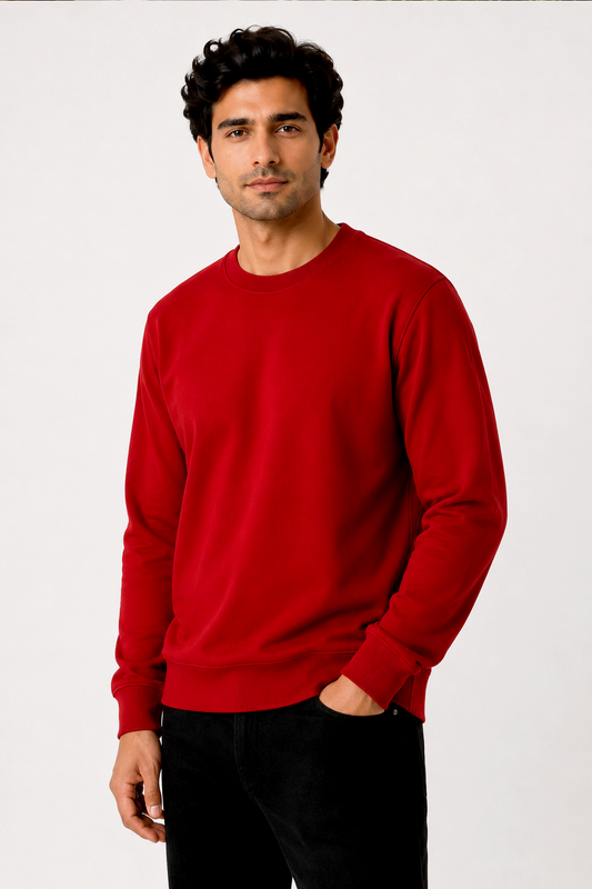 Special Red French Terry Full Sleeve Round Neck Tee