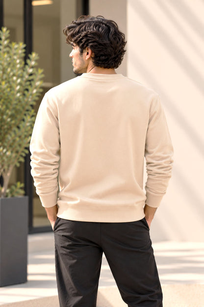 Warm Beige French Terry Full Sleeve Round Neck Tee