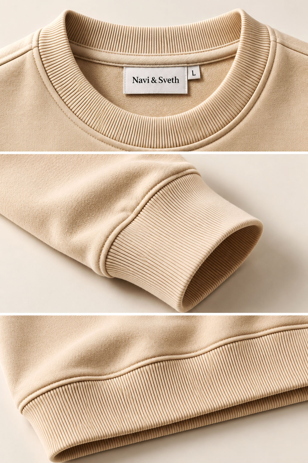 Warm Beige French Terry Full Sleeve Round Neck Tee