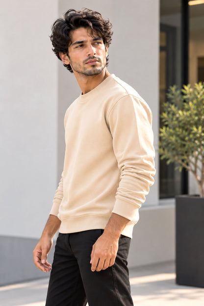 Warm Beige French Terry Full Sleeve Round Neck Tee