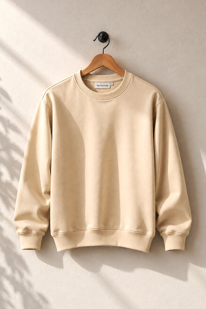 Warm Beige French Terry Full Sleeve Round Neck Tee