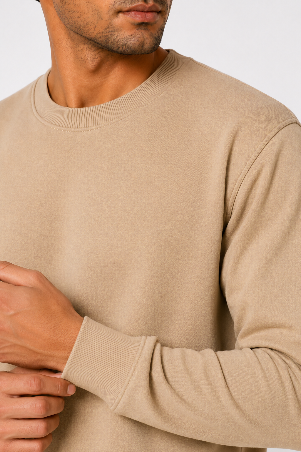 Warm Beige French Terry Full Sleeve Round Neck Tee
