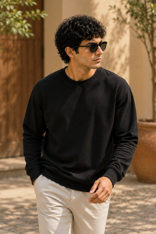 Special Black French Terry Full Sleeve Round Neck Tee