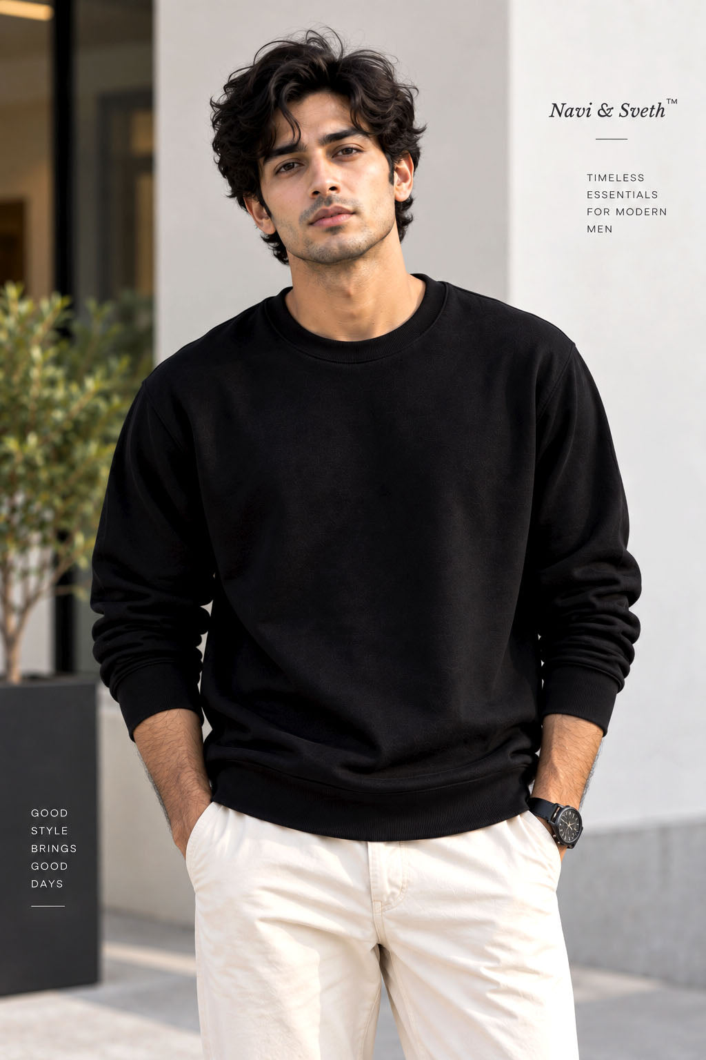 Special Black French Terry Full Sleeve Round Neck Tee