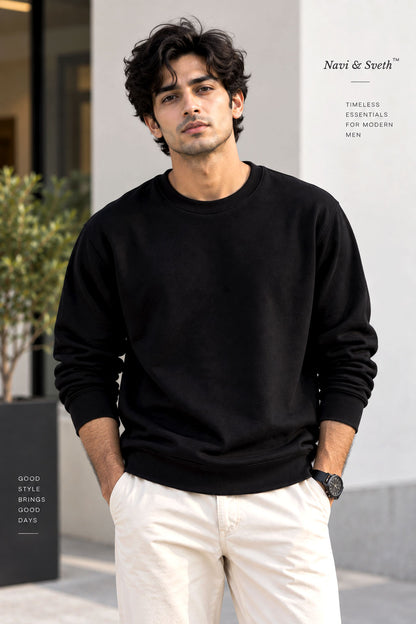 Special Black French Terry Full Sleeve Round Neck Tee
