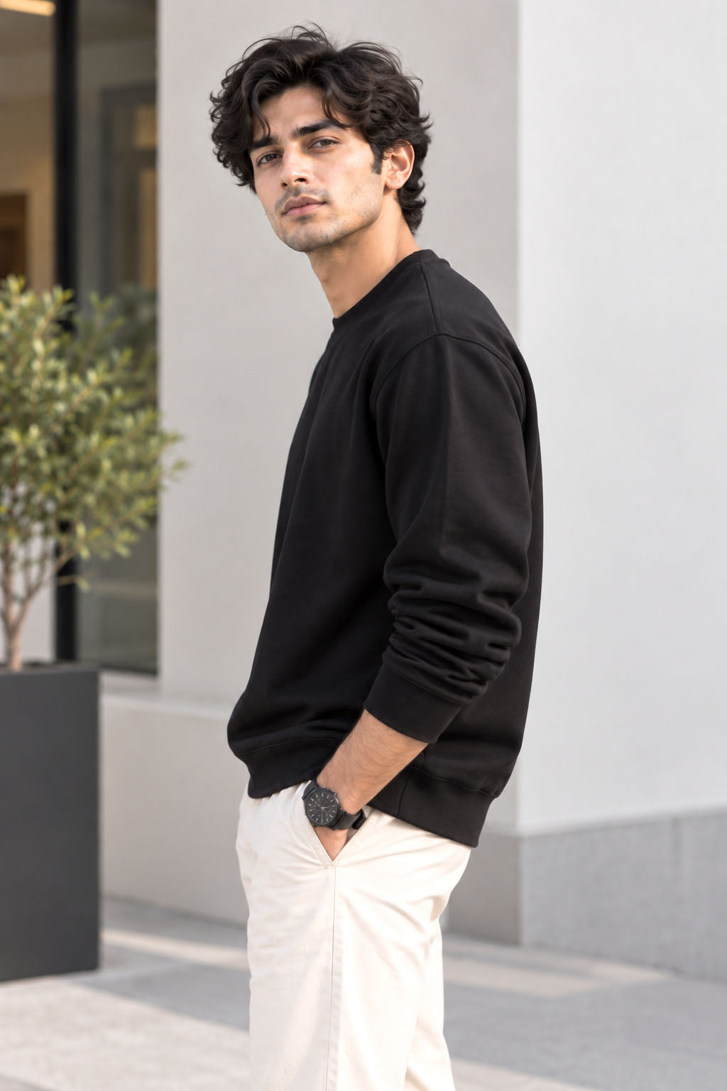 Special Black French Terry Full Sleeve Round Neck Tee
