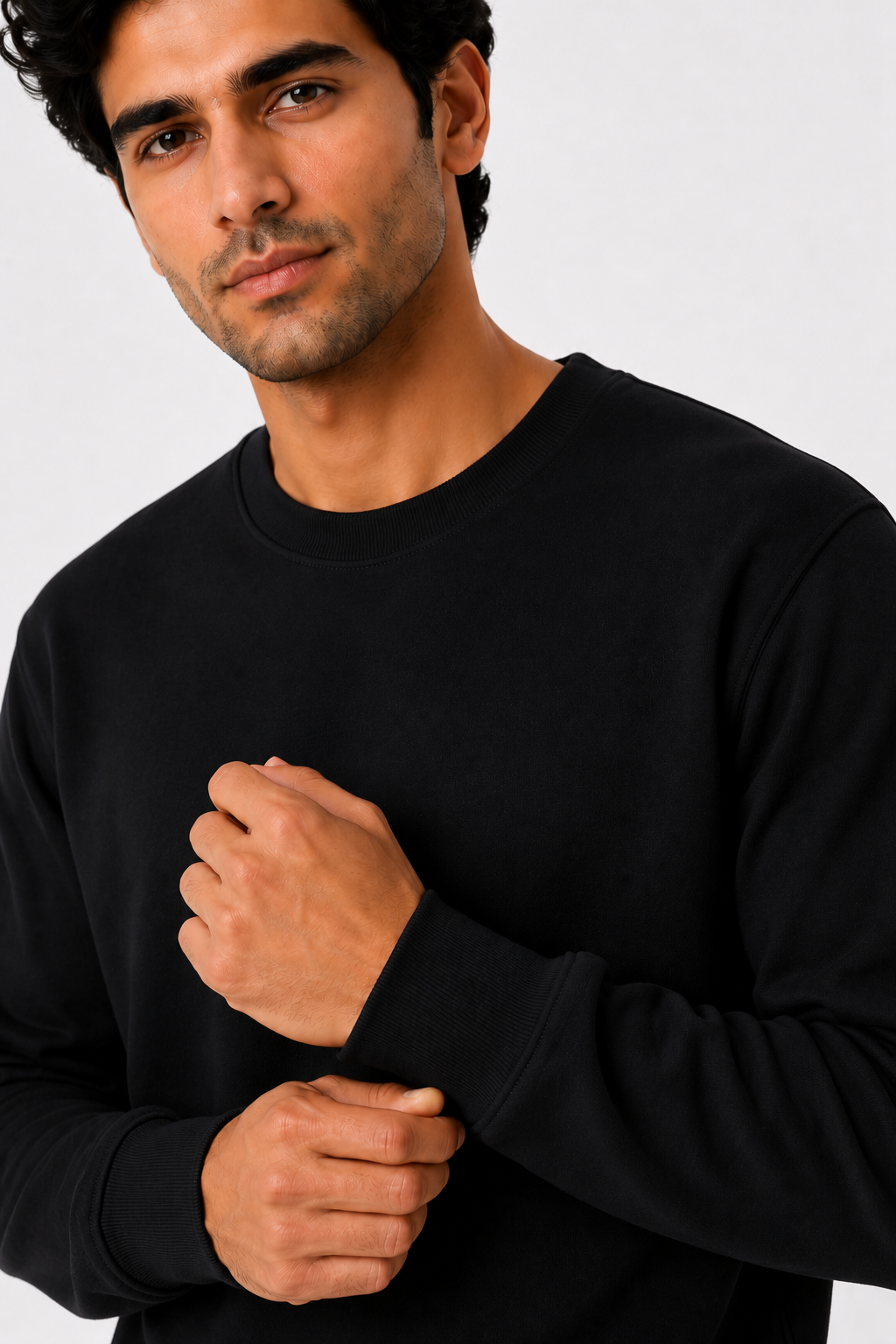 Special Black French Terry Full Sleeve Round Neck Tee