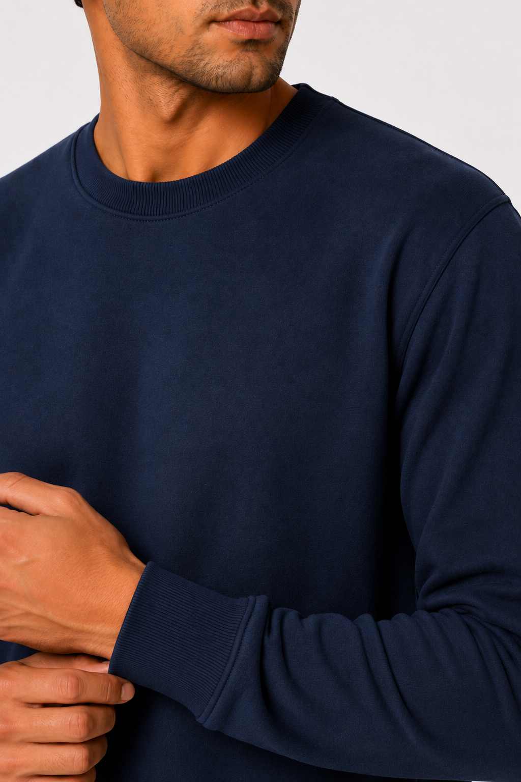 Navy Blue French Terry Full Sleeve Round Neck Tee