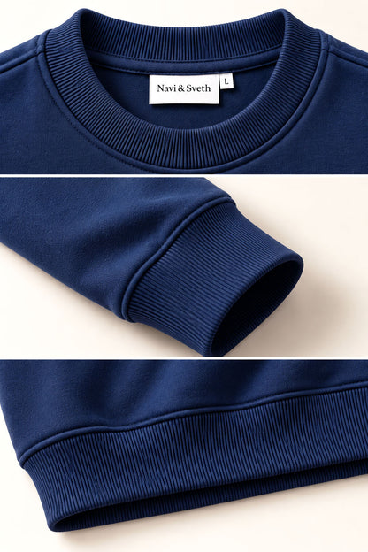Navy Blue French Terry Full Sleeve Round Neck Tee