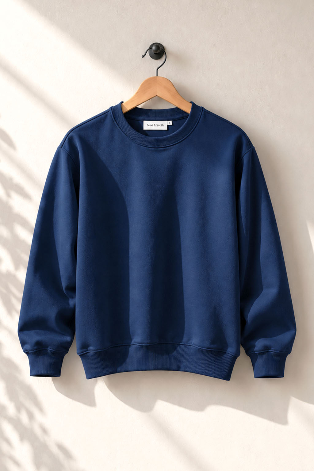 Navy Blue French Terry Full Sleeve Round Neck Tee