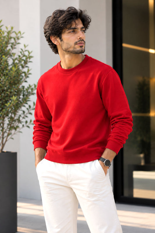 Special Red French Terry Full Sleeve Round Neck Tee