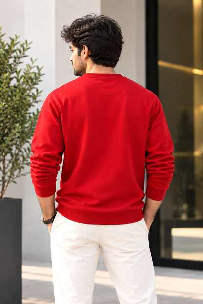 Special Red French Terry Full Sleeve Round Neck Tee