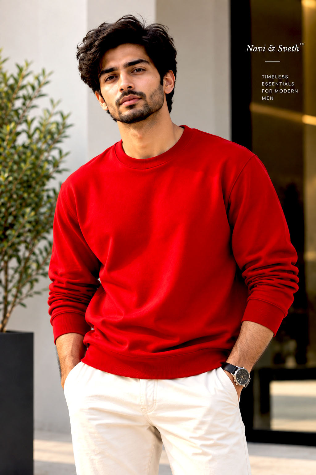 Special Red French Terry Full Sleeve Round Neck Tee