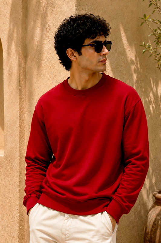 Special Red French Terry Full Sleeve Round Neck Tee