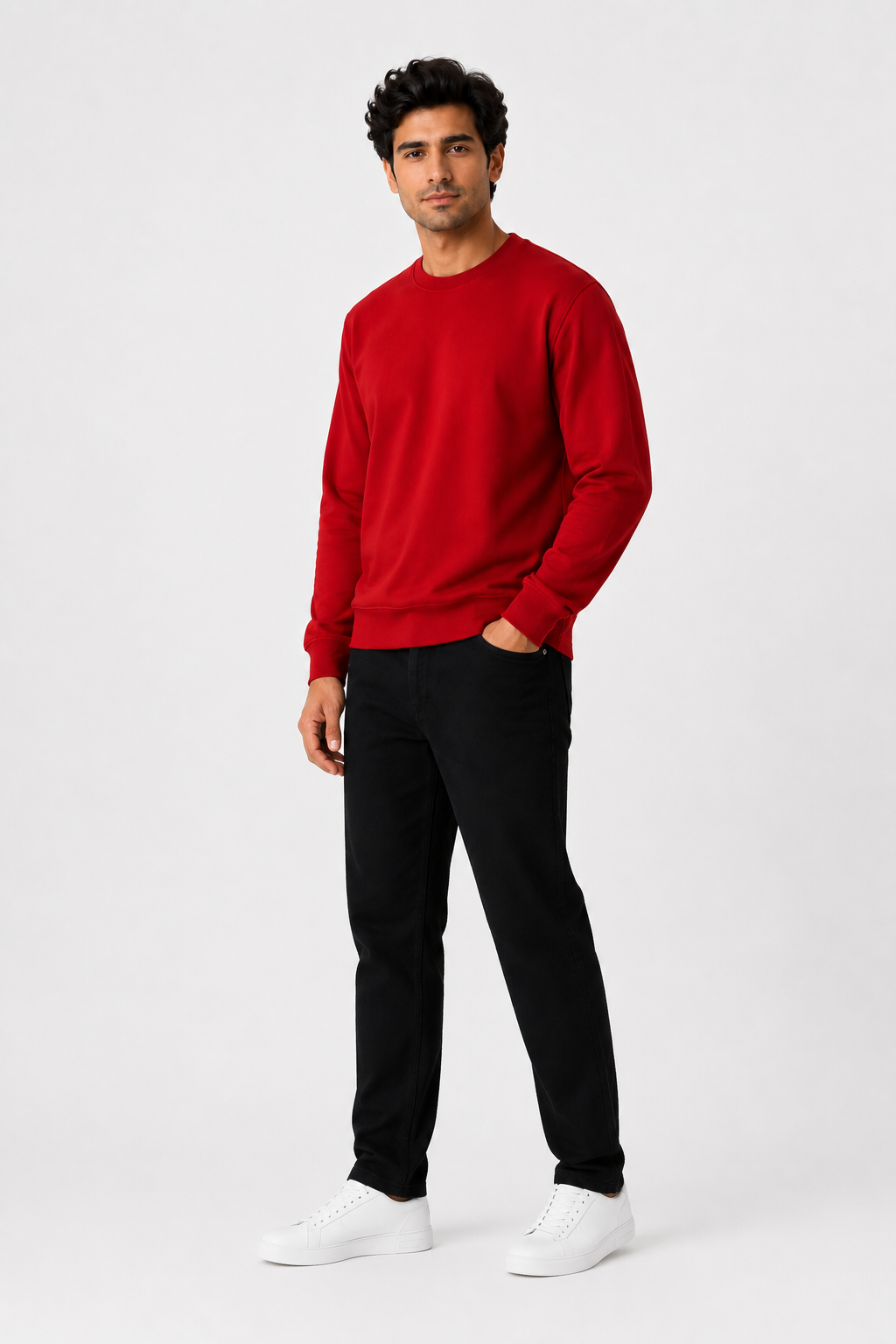 Special Red French Terry Full Sleeve Round Neck Tee