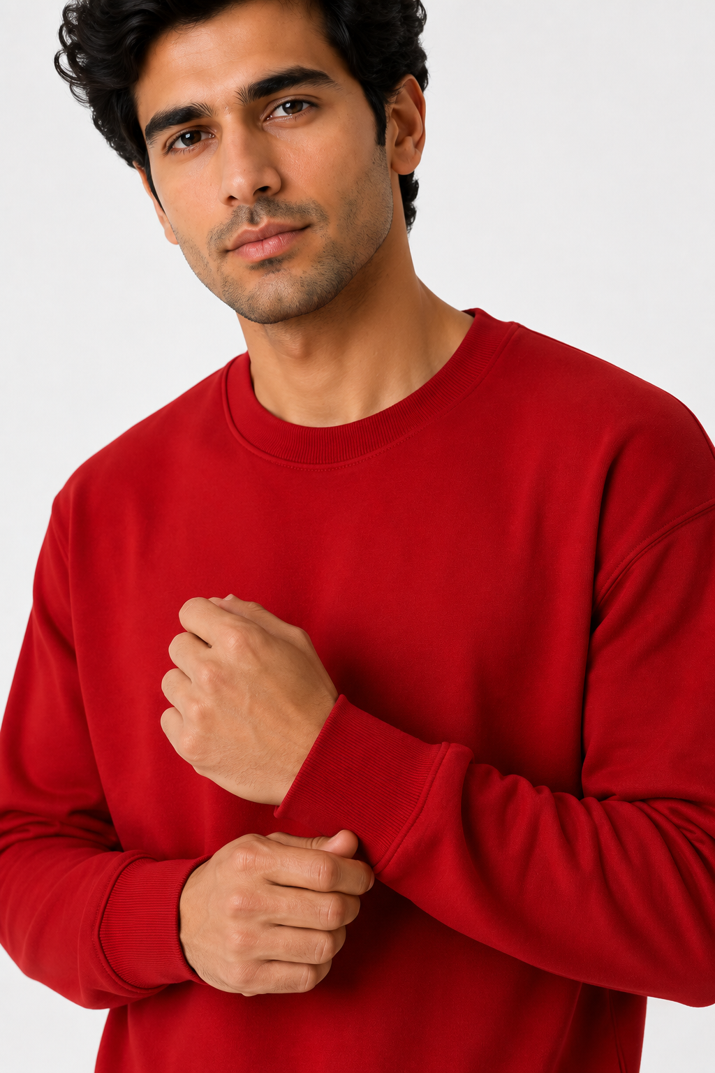 Special Red French Terry Full Sleeve Round Neck Tee