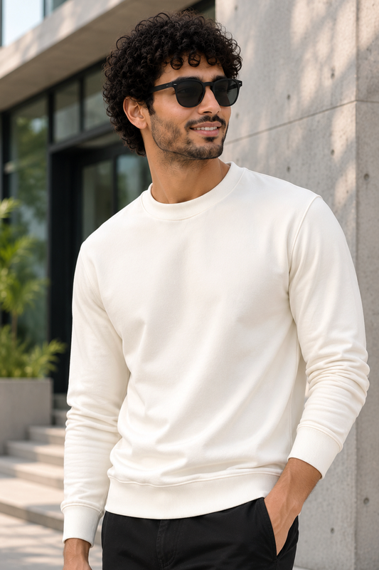 Off-White French Terry Full Sleeve Round Neck Tee