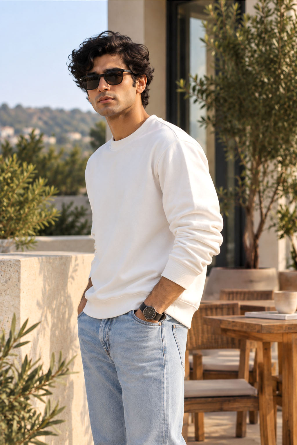Off-White French Terry Full Sleeve Round Neck Tee
