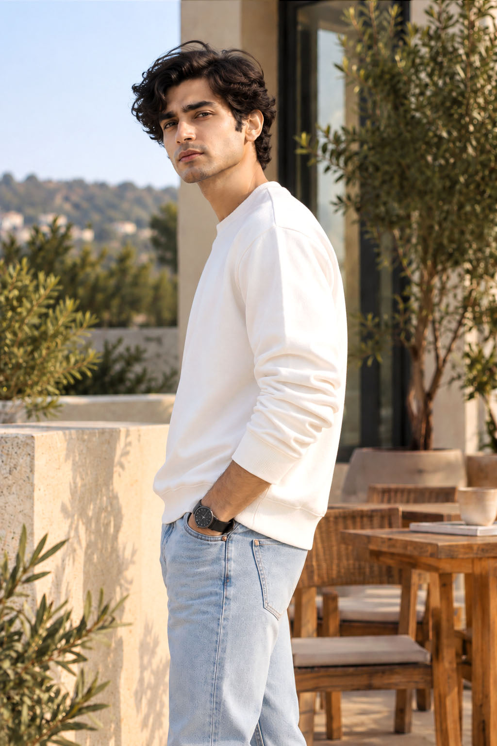 Off-White French Terry Full Sleeve Round Neck Tee